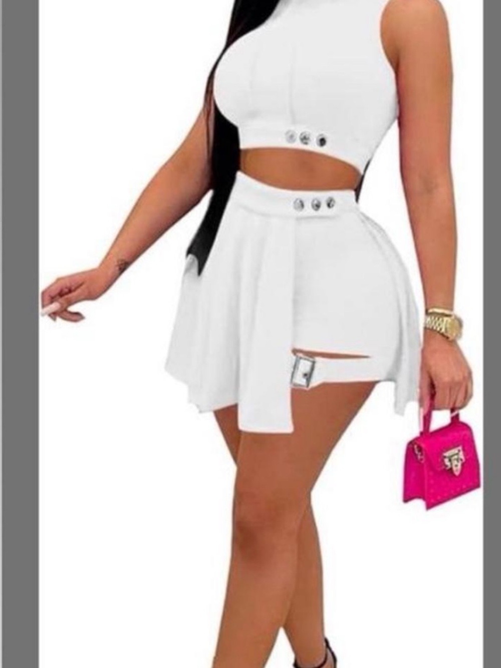White Two-Piece Women Crop Top and Skort Set